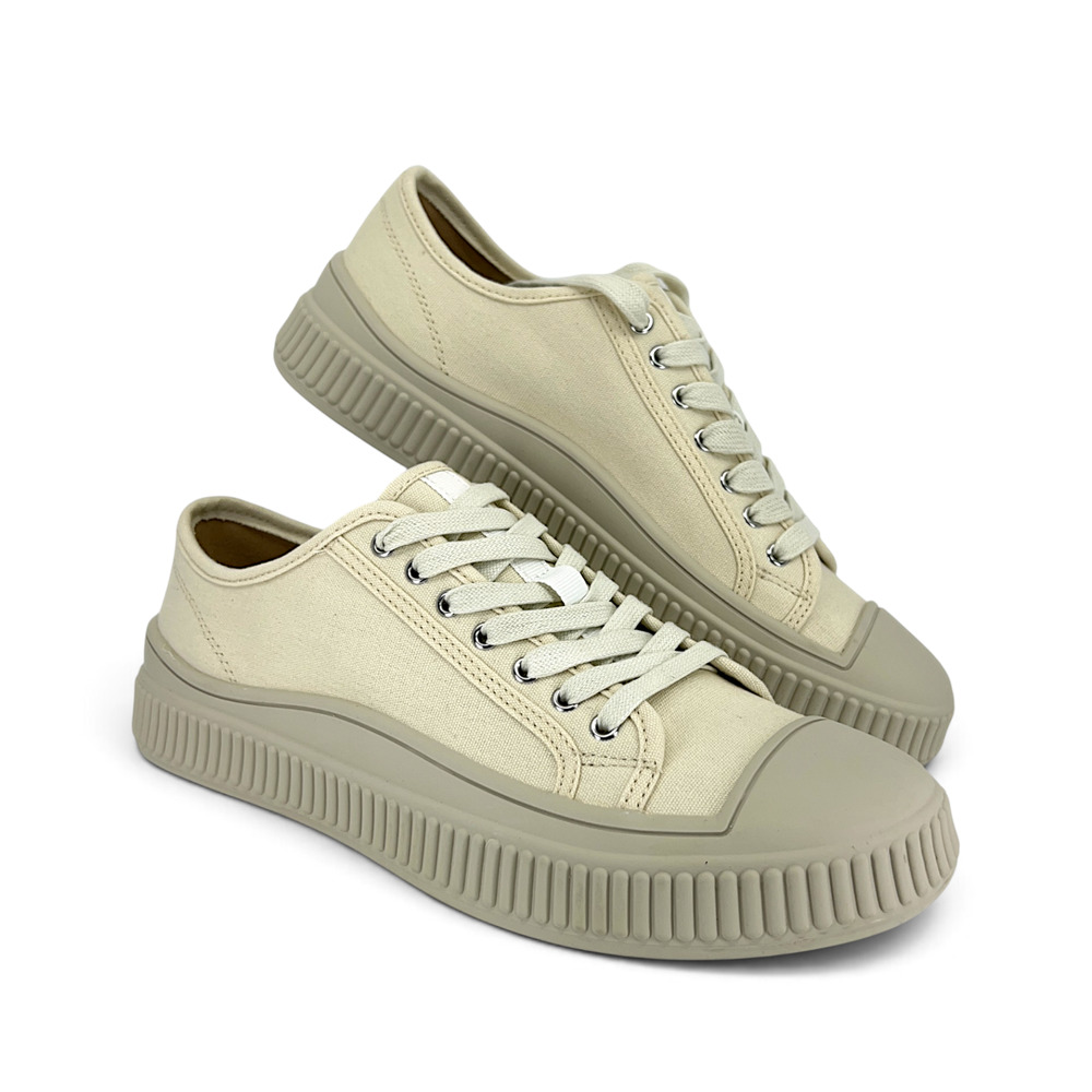 NIZOWI Women's EU 39 Beige Canvas Platform Lace Up Sneakers New